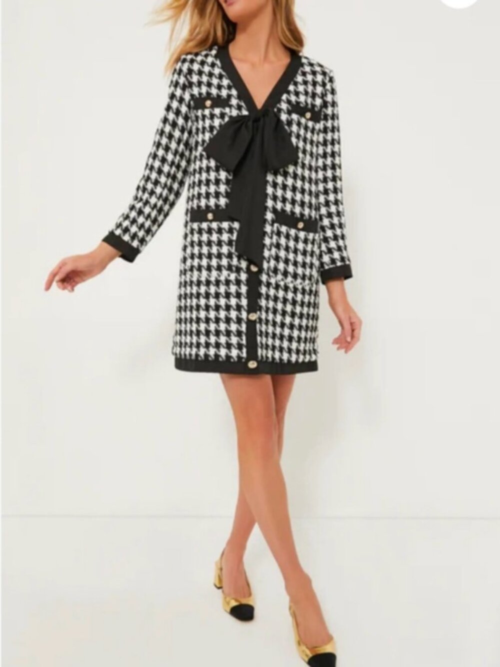 Tuckernuck Pomander Place Coco Tweed Bow Dress - Houndstooth NWOT